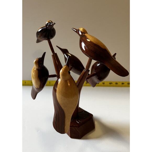 Folk Art Wood Carved Birds on a Tree Vintage Early 20th Century Sculpture Retro - Picture 1 of 16